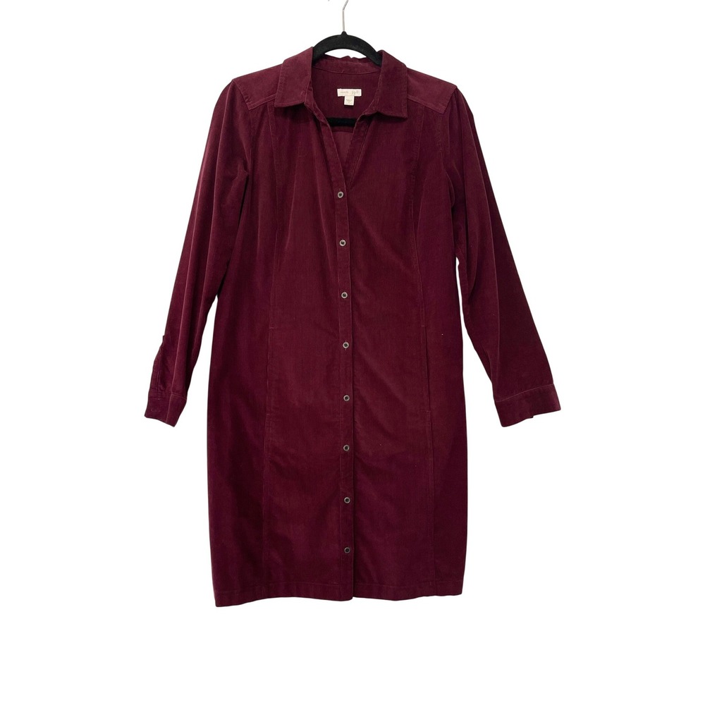 J. Jill‎ Corduroy Shirt Dress Womens S Maroon Button Front Long Sleeve Pockets
